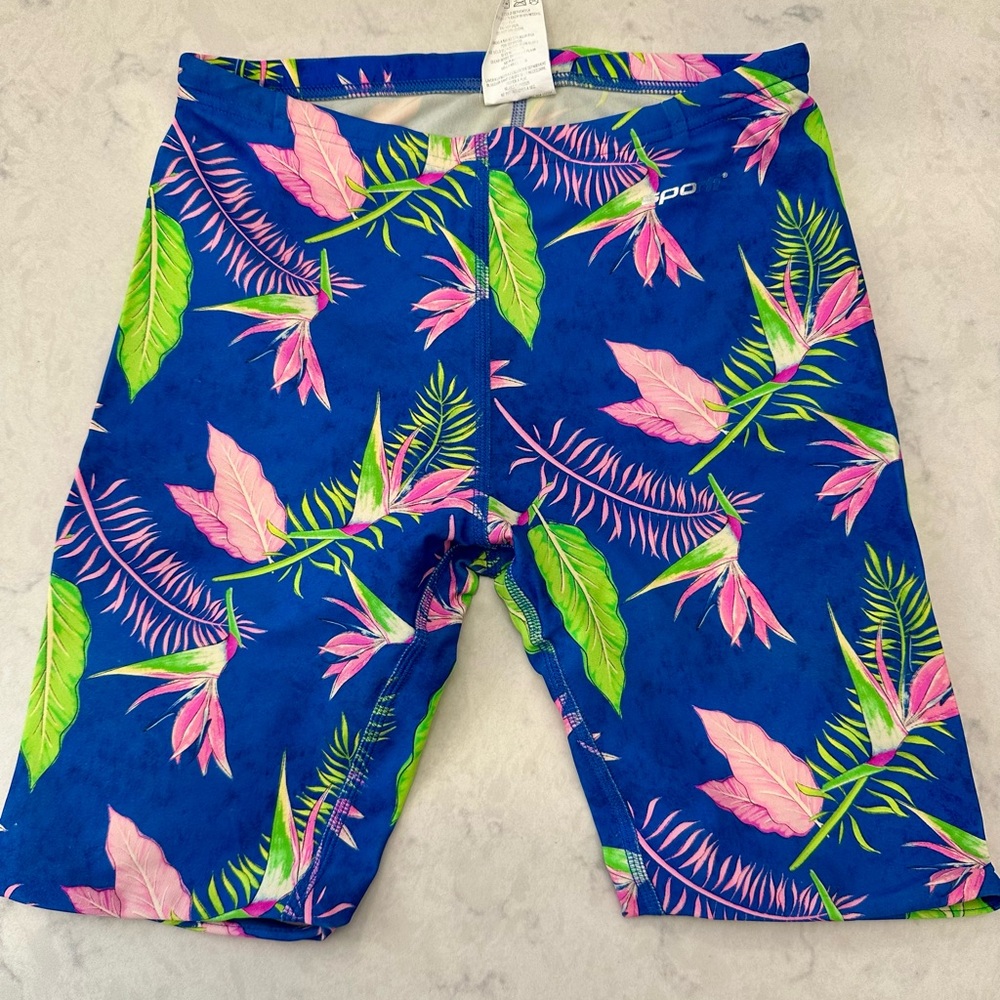 Kids Swim Shorts, Blue and Pink Floral Design, Sporti Jammers size 28 Youth